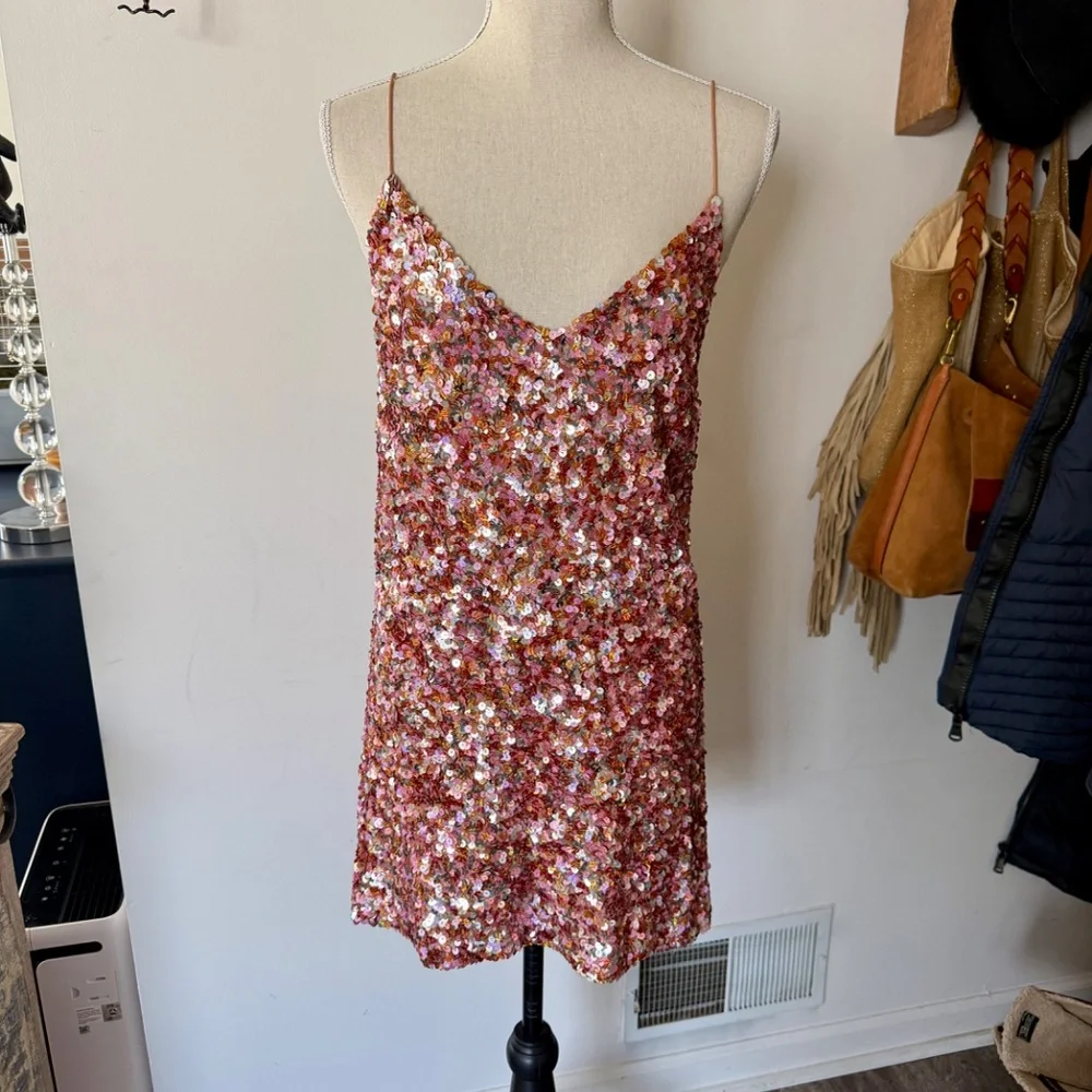 ASHISH Sequin Pink Gold Mini Dress XS - Picture 1 of 5